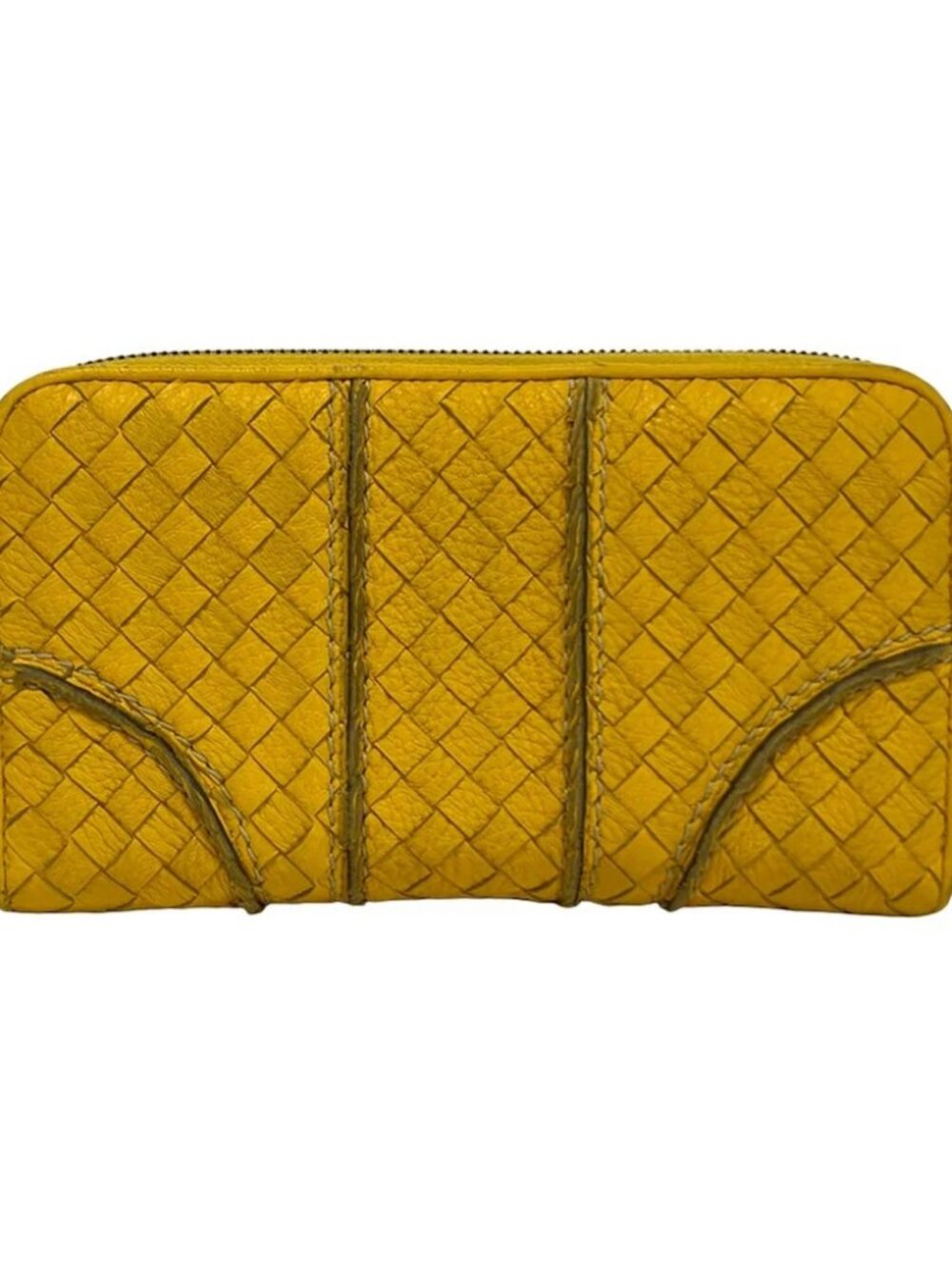 BOTTEGA VENETA Zip Around Wallet, Intrecciato Yellow Leather B*********